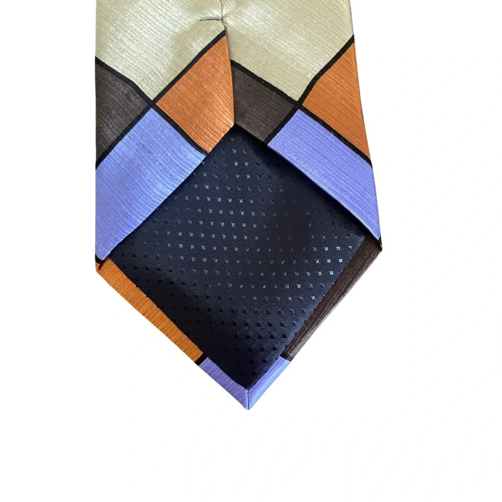 Irvine Park Mens‎ Silk Tie Geometric Harlequin Orange Purple Brown Handmade